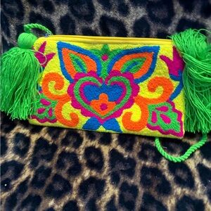 Colorful Embroidered Clutch with Tassels